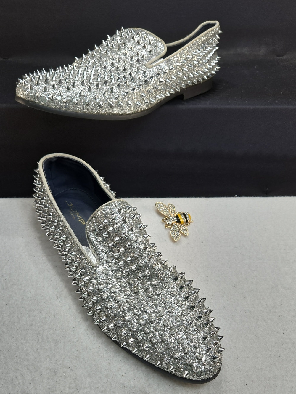 Jump New York Metallic Silver Spiked Dress Loafers.